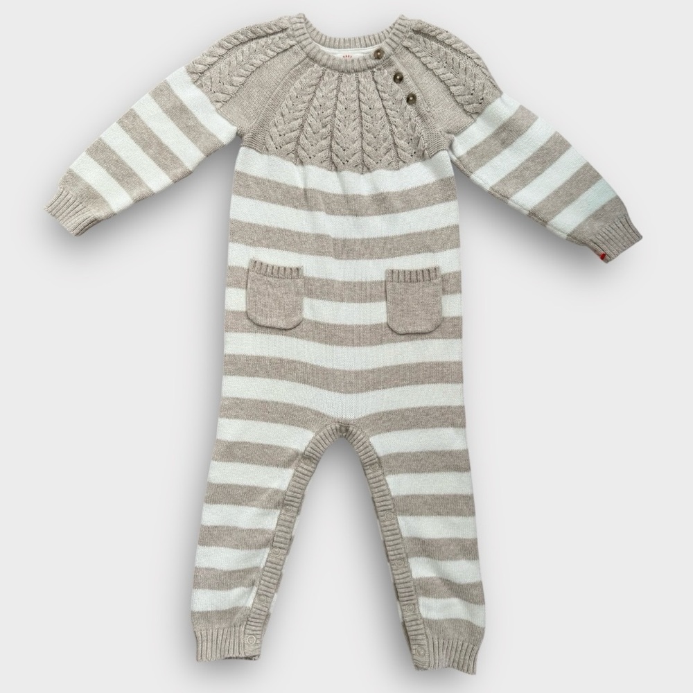 Cat & Jack Tan and White Footies One Piece